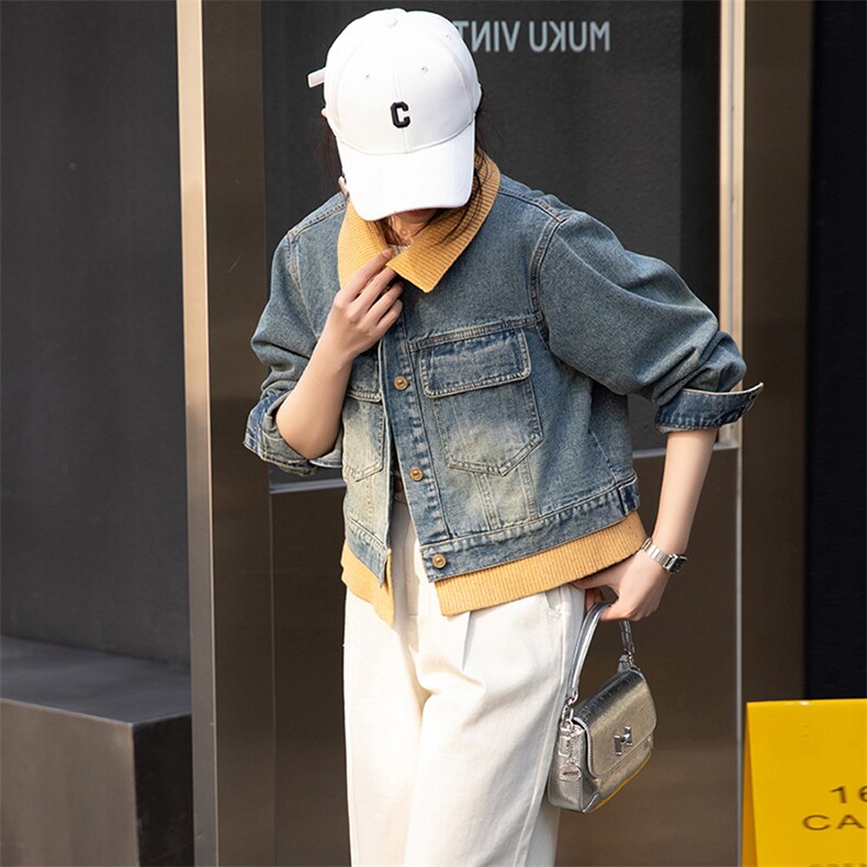 BAO牛仔外套女春秋短款25新款设计感休闲宽松立领夹克小个子上衣,女装牛仔外套,跑量工厂店