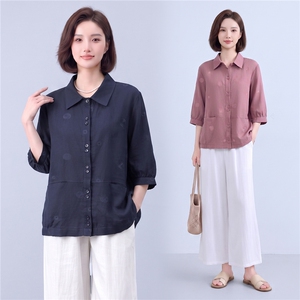 女衬衫秋季简约翻领透气宽松上衣图片