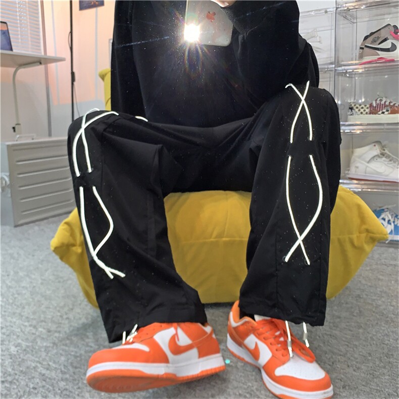 炸街裤子反光条纹夜跑裤男秋季vibe风设计感裤子运动长裤K240-p35图片