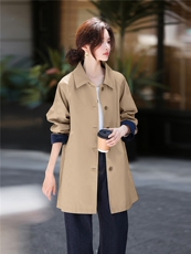 全棉中长款风衣女2025年秋季常规单排扣宽松风衣外套女，女装风衣，鑫源服饰