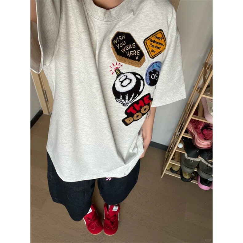 DX698LL-特P35 美式字母刺绣重磅短袖t恤男女款夏季图片