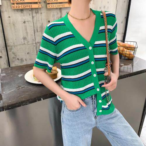 靓丽彩条针织衫，女装，丽薇塔