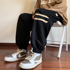 KP619 P45港风麂皮绒休闲裤男宽松拖地束脚裤卫裤图片