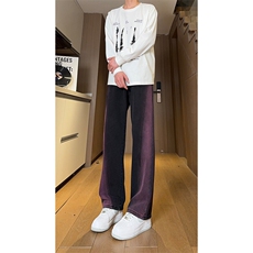 现货黑紫色拼接宽松阔腿直筒撞色休闲牛仔裤男女K5820-P50控78，男装牛仔裤，星座205