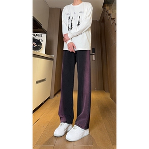 现货 黑紫色拼接宽松阔腿直筒撞色休闲牛仔裤男女 K5820-P50 控78图片
