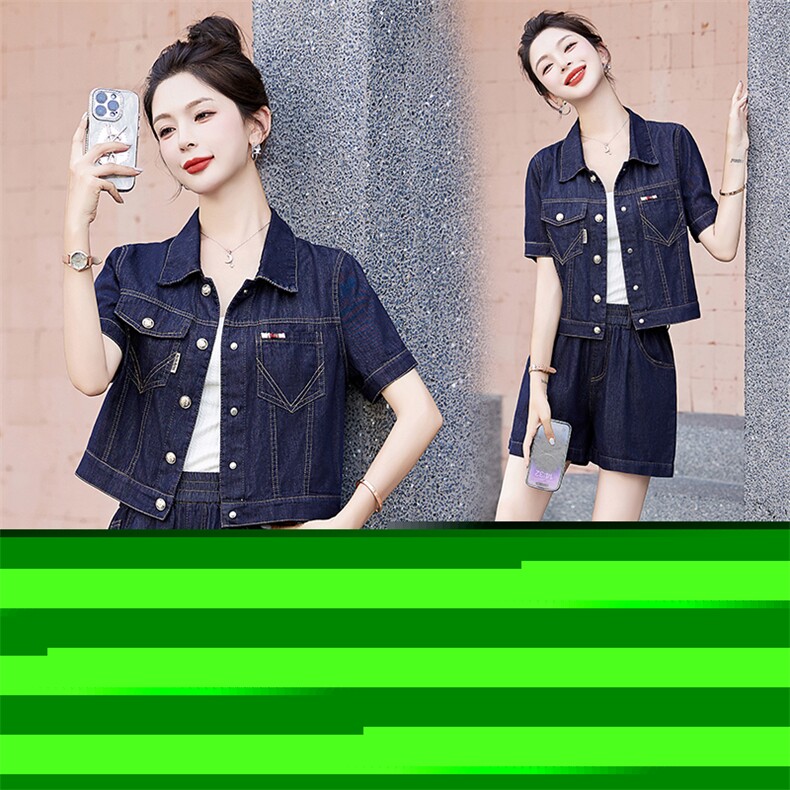 牛仔减龄套装女夏季2025新款小个子高级感阔腿裤两件套图片