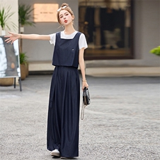 天丝牛仔套装女2025夏新款超火休闲减龄韩系马甲阔腿裤穿搭一整套，女装套装/套裙，魅影