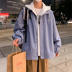 男士春秋季新款夹克连帽假两件休闲潮流外套上衣A266-JK2122-P55，男装夹克，电商A266