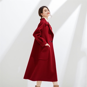 双面羊绒大衣女腰带系带中长款韩版西装领毛呢外套秋冬收腰显瘦图片