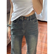 复古窄版高腰微喇叭牛仔裤女辣妹高街修身弹力显瘦马蹄裤NC6660，男装牛仔裤，星座1116A（原606A-3）