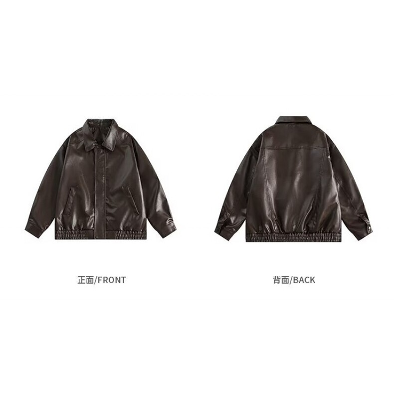 美拉德棕色皮衣外套机车服翻领复古宽松PU夹克上衣Y1023-P68网图,男装夹克,电商B245