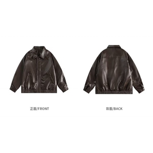 美拉德棕色皮衣外套机车服翻领复古宽松PU夹克上衣Y1023-P68网图图片