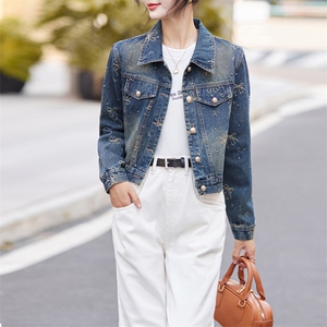 早秋新款牛仔外套女2024休闲韩版时尚刺绣蝴蝶结烫钻洋气百搭上衣,女装牛仔外套,跑量工厂店