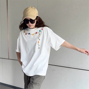 万针全刺绣工艺抖音得物高品质260克重磅纯棉双纱美式高街短袖T恤图片