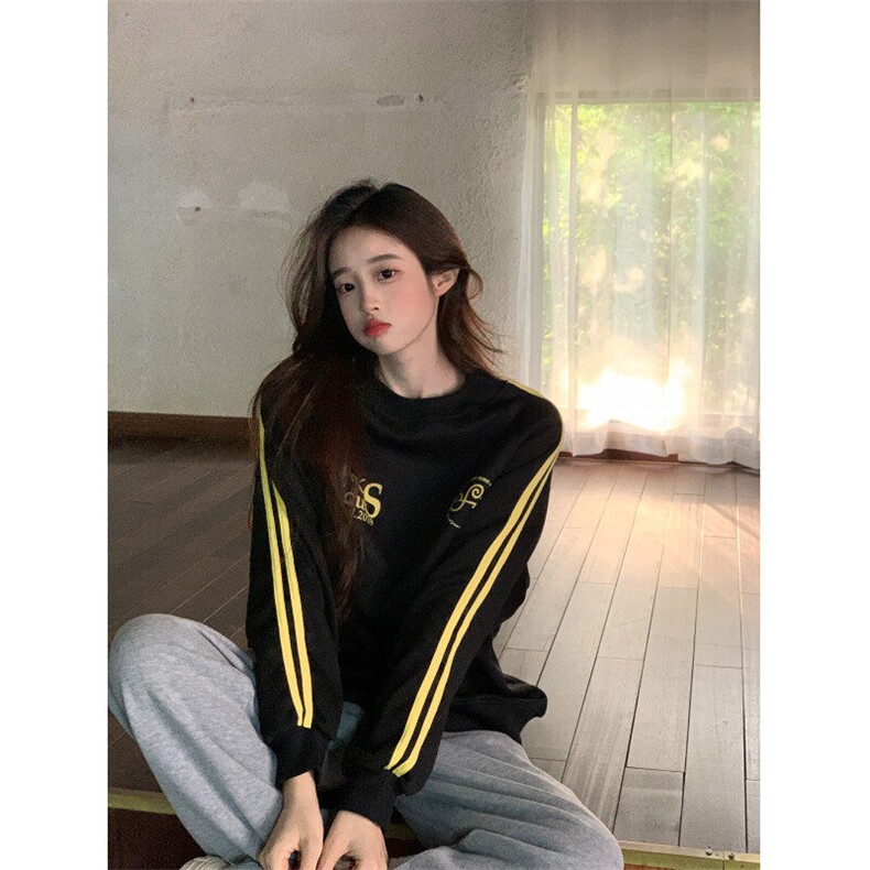 EE076-P55卫衣男女情侣薄款2024潮流宽松设计感条纹圆领韩版上衣,男装卫衣,星座911-3