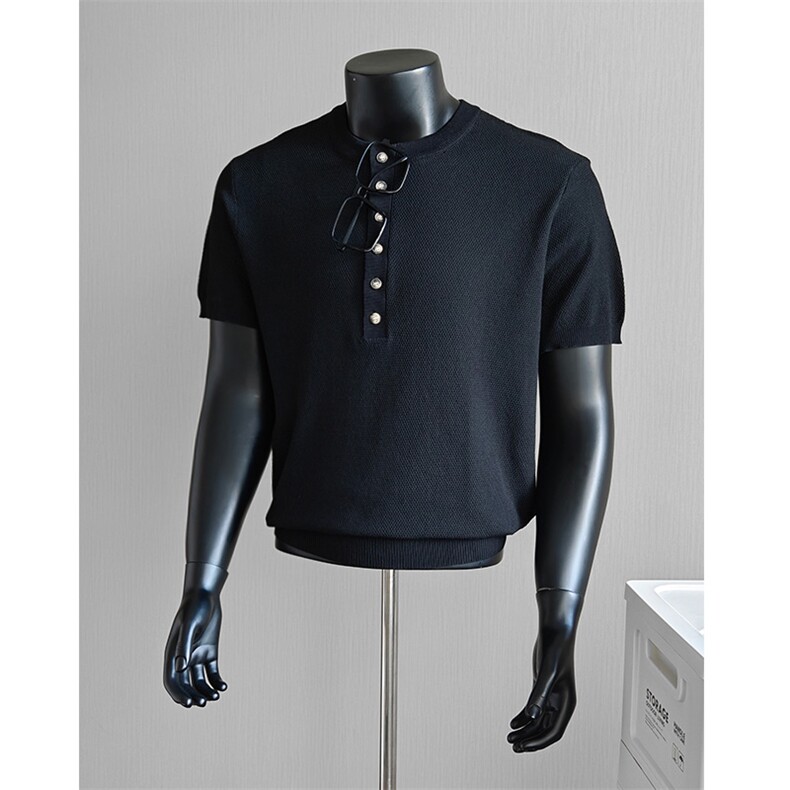 盗图老钱风亨利领冰丝防晒弹力针织短袖T恤E77112/P55控78，男装防晒衣，电商A243