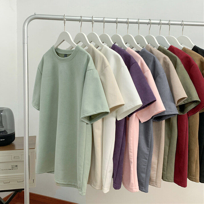 抖音得物直播高品质二开240克美式高街麂皮绒光版纯色短袖t恤12.5，男装T恤，电商A486