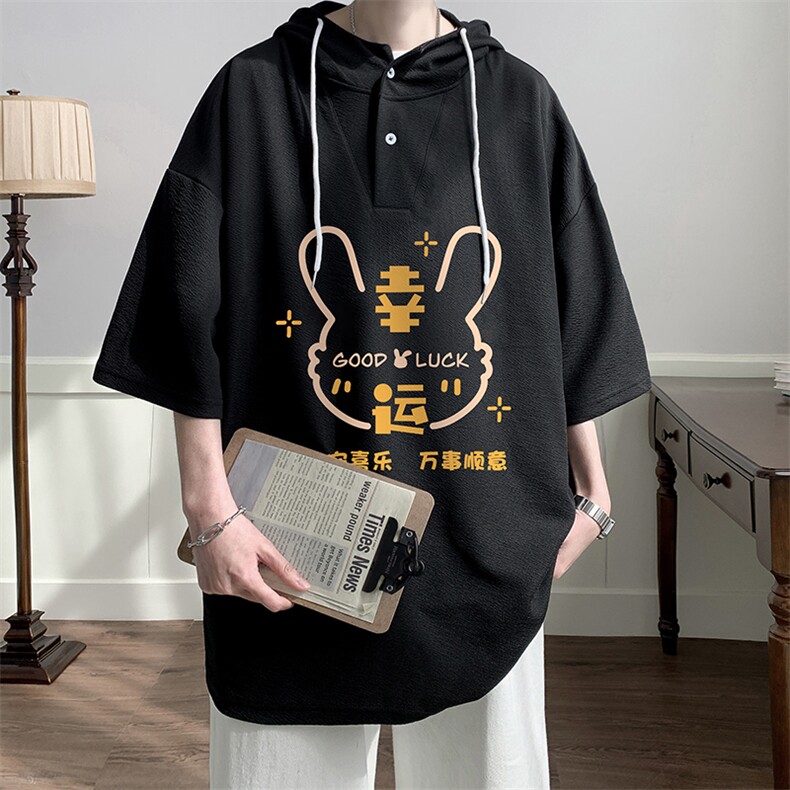 连帽短袖t恤男大码胖子带帽五分袖中袖LD54297-P45,男装T恤,电商A040