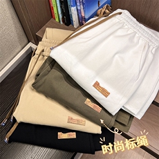 纯棉时尚皮革标拖地裤宽松复古百搭纯色百搭时尚潮流K632-特批37，男装休闲裤，星座718-1