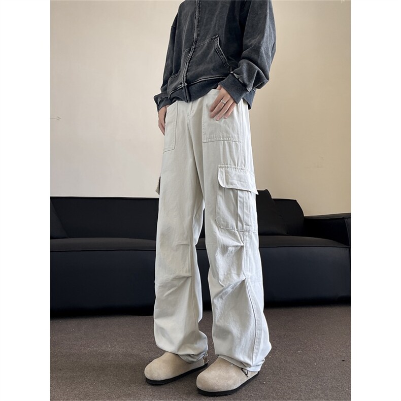 新款美式伞兵工装裤男女潮秋季日系宽松褶皱工装裤痞帅直筒长裤子,男装工装外套,星座506A