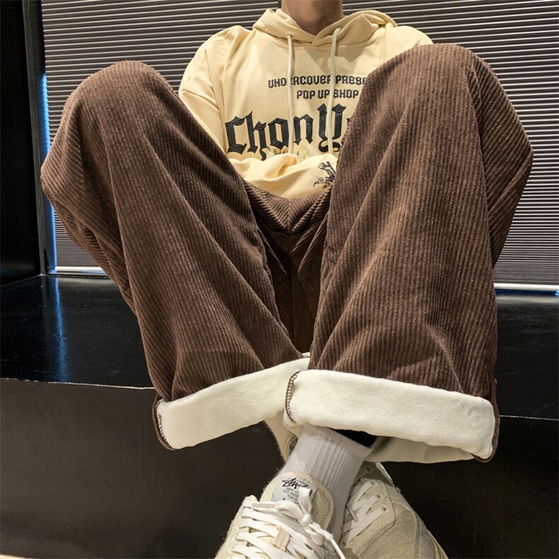 港风冬款男休闲裤加绒加厚灯芯绒贴标织带直筒长裤H916P40,男装休闲裤,星座1013-1