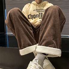 港风冬款男休闲裤加绒加厚灯芯绒贴标织带直筒长裤H916P40，男装休闲裤，星座1013-1