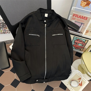 复古短款斜纹纯棉外套男女高级感cleanfit工装夹克立领棒球服潮牌图片