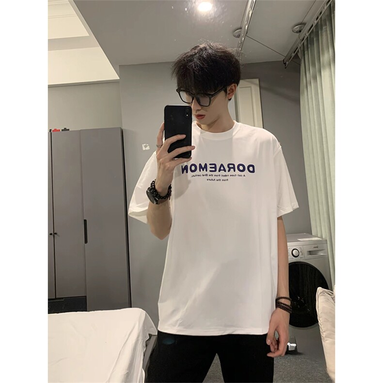 抖音得物供货210克现货宽松纯棉美式潮牌印花落肩袖纯棉T恤AT2154图片