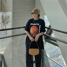 TX3140P48限58潮牌大码纯棉黑色字母月球趣味印花短袖，男装T恤，电商A089-1