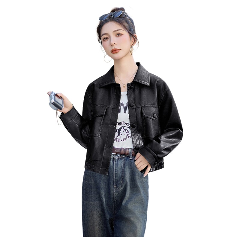 2025新款时尚气质休闲高级感机车范儿宽松短款皮衣外套,女装皮衣,美拉德工厂直营店