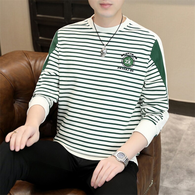 男士休闲时尚圆领拼接条纹刺绣套头圆领卫衣打底衫L518-P47,男装卫衣,星座310B-3