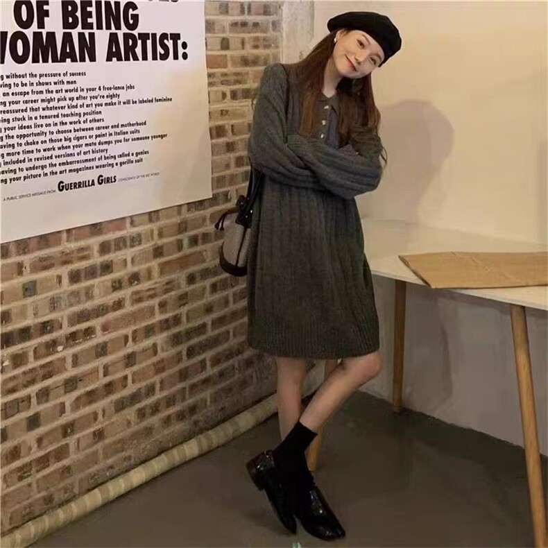 时尚百搭宽松显瘦中长款羊毛衫连衣裙女秋冬新款韩版气质打底裙,女装羊毛衫,泰沅羊绒