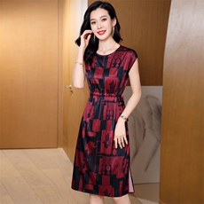 重磅真丝连衣裙女夏2025新款系带收腰显瘦气质条纹中长桑蚕丝裙子，女装连衣裙，阿舍尔精品