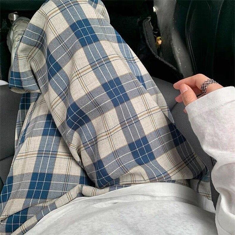 CT21-P30格子休闲裤子男女潮流秋冬季宽松显瘦百搭直筒裤中腰,男装休闲裤,电商B323A