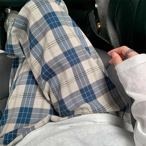 CT21-P30格子休闲裤子男女潮流秋冬季宽松显瘦百搭直筒裤中腰