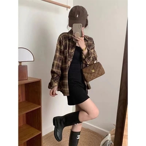 2025新款高级感慵懒风韩系格子衬衫女长袖薄款防晒穿搭休闲外套