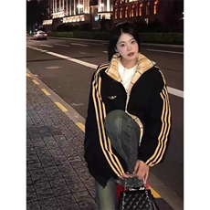 9901-P70美式短款撞色格子棉服男款冬季三条杠立领外套加厚，男装棉衣，电商B323A