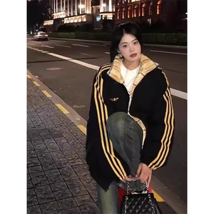 9901-P70 美式短款撞色格子棉服男款冬季三条杠立领外套加厚图片