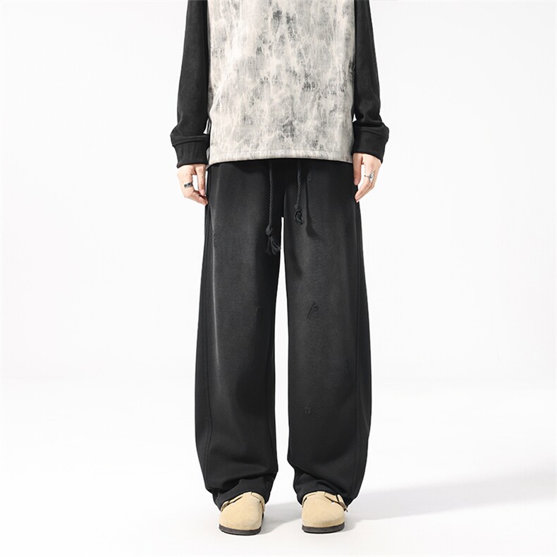 秋冬新款刺绣阔腿裤潮流宽松直筒美式高街运动休闲裤男，男装休闲裤，电商D218A