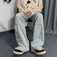 工装牛仔裤男宽松直筒阔腿裤秋季高街潮牌休闲长裤K4901-P50，男装牛仔裤，星座512-2