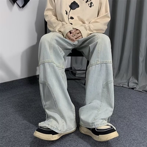 工装牛仔裤男宽松直筒阔腿裤秋季高街潮牌休闲长裤 K4901-P50图片