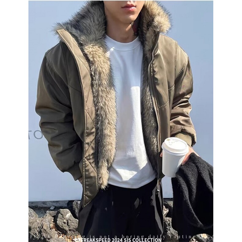 座山雕立领毛领皮草外套男宽松冬季飞行棉服MS6026,男装棉衣,星座1116A（原606A-3）