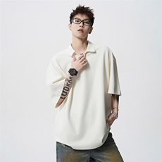 wassuphappy美式POLO衫短袖t恤男夏季潮流V领宽松五分袖休闲上衣，男装T恤，电商A073