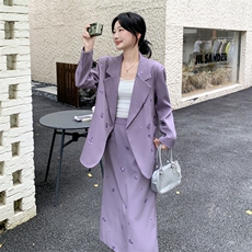 超好看紫色西装套装女2025秋季新款少女感小清新西服半身裙两件套，女装套装/套裙，2C176