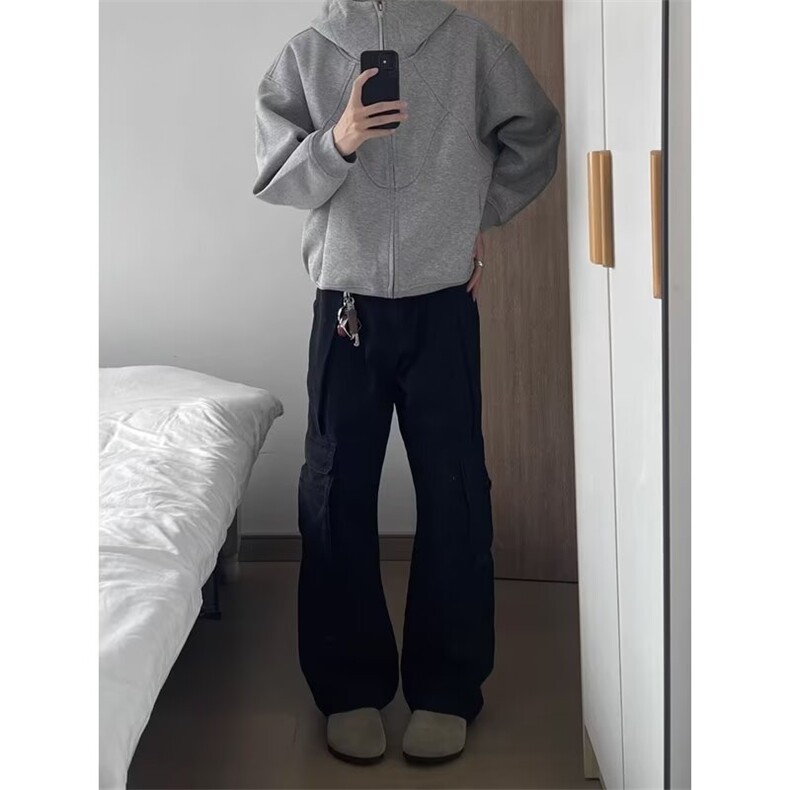 美式高街立领开衫卫衣男潮牌新款重磅解构设计感宽松休闲夹克外套,男装夹克,四季星座505