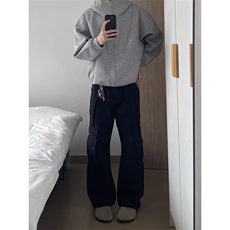 美式高街立领开衫卫衣男潮牌新款重磅解构设计感宽松休闲夹克外套，男装夹克，四季星座505