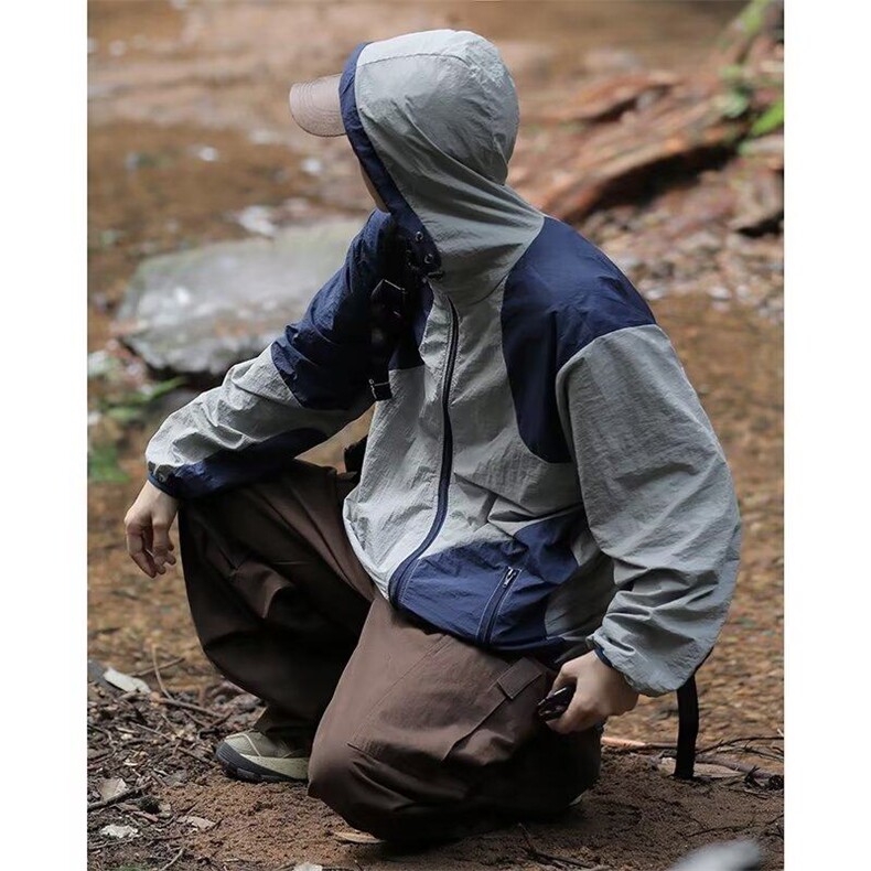 防晒冲锋衣女薄款运动外套户外防紫外线宽松连帽防晒服W4932-P43，男装防晒衣，星座412-2