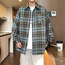 格子衬衫男士韩版潮流长袖宽松帅文艺2025春季ins外套CY1011-P32，男装衬衫，星座412-3