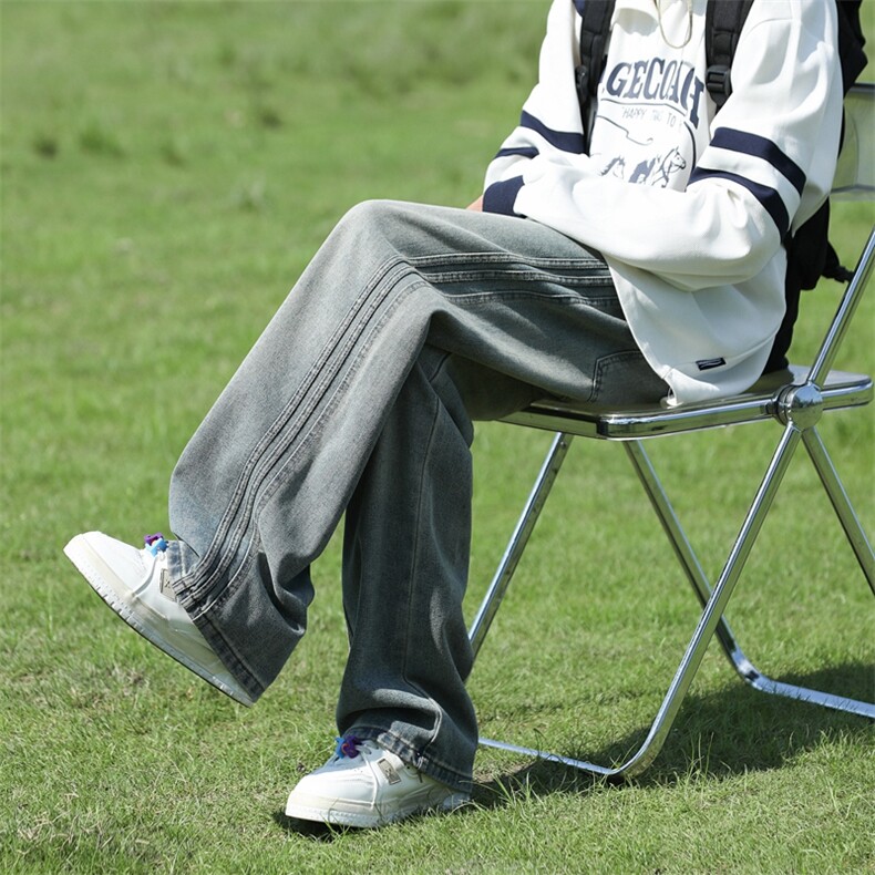 2025秋季新款高品质时尚休闲时尚潮流扎花阔腿牛仔裤2507-特批45，男装牛仔裤，电商A320A