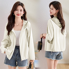 时尚印花拼接短款连帽防晒衣女2025夏新款宽松轻薄透气防晒服外套，女装防晒衣，沐七七